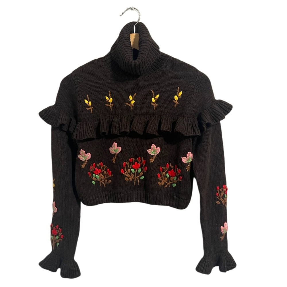Zara Ruffle Floral Embroidered Sweater - Picture 3 of 11